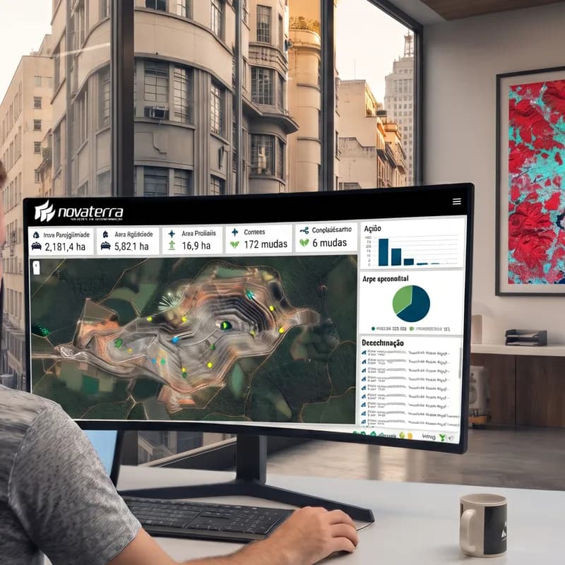 Equipe Novaterra operando sistemas GIS e monitoramento geotécnico de operação minerária
